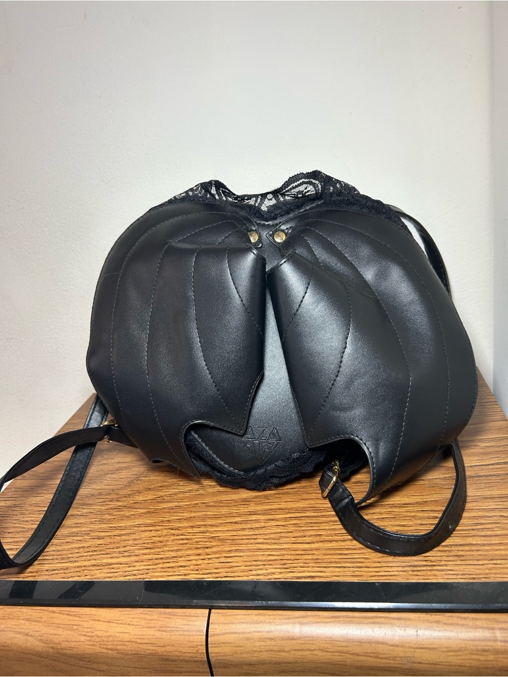 Black Sculpted Leather Backpack - Women